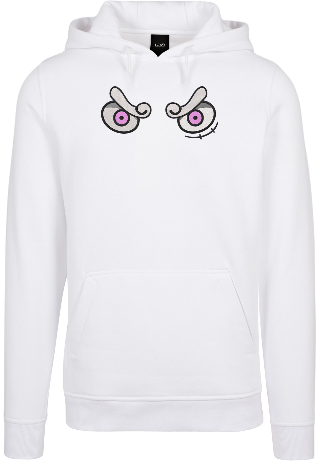 sweat à capuche blanc avec un design yeux de luffy en gear 5 de one piece