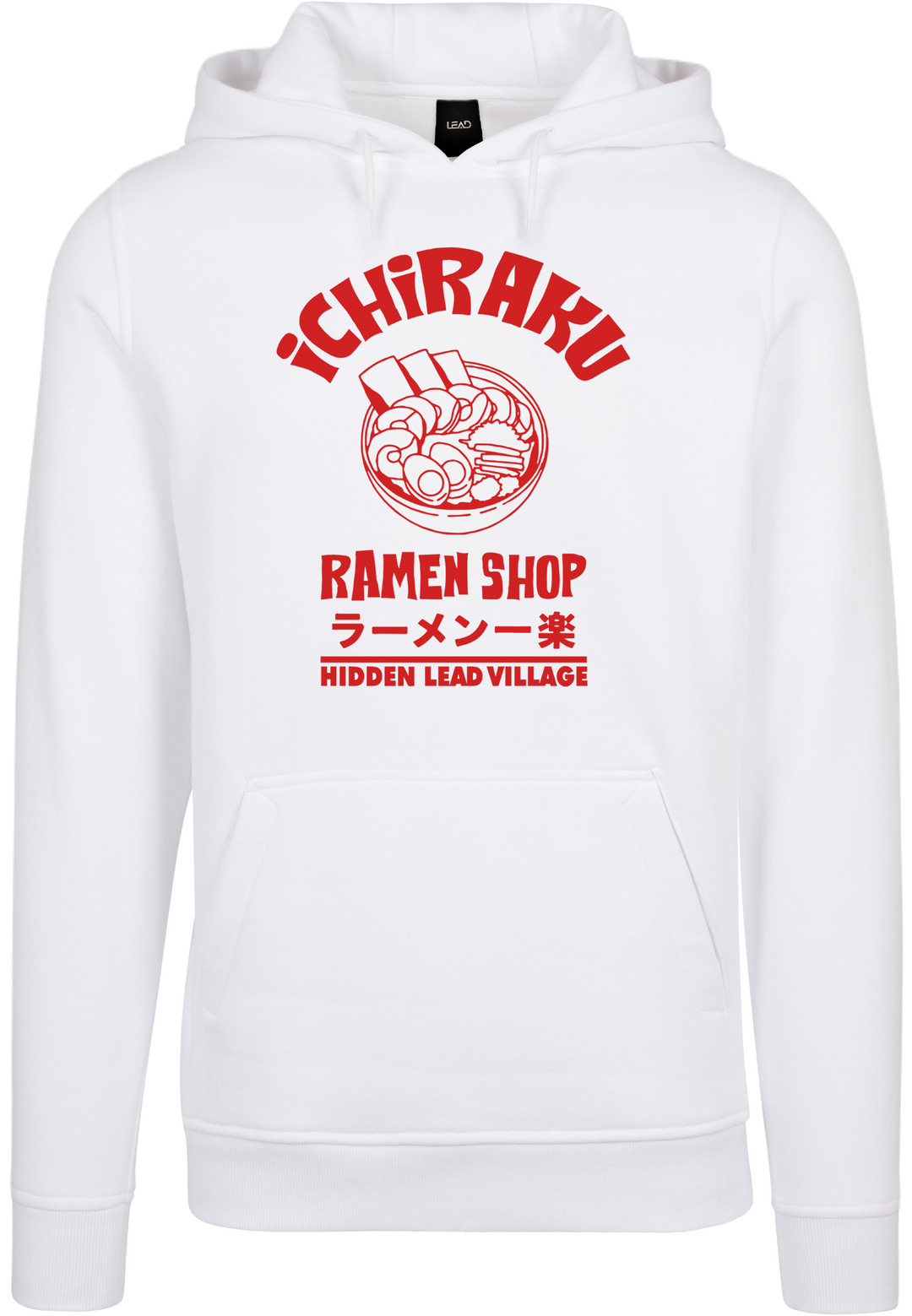 sweat à capuche blanc avec un design ichiraku de naruto