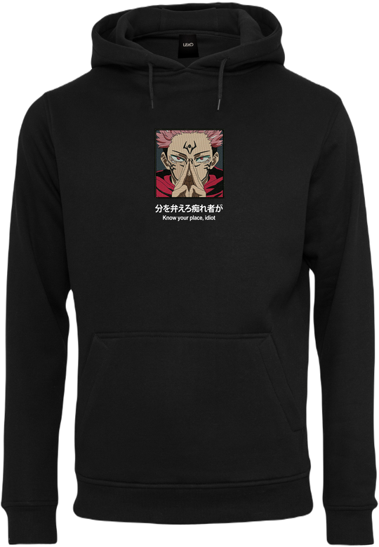 sweat a capuche noir avec un design sukuna brodé de jujutsu kaisen