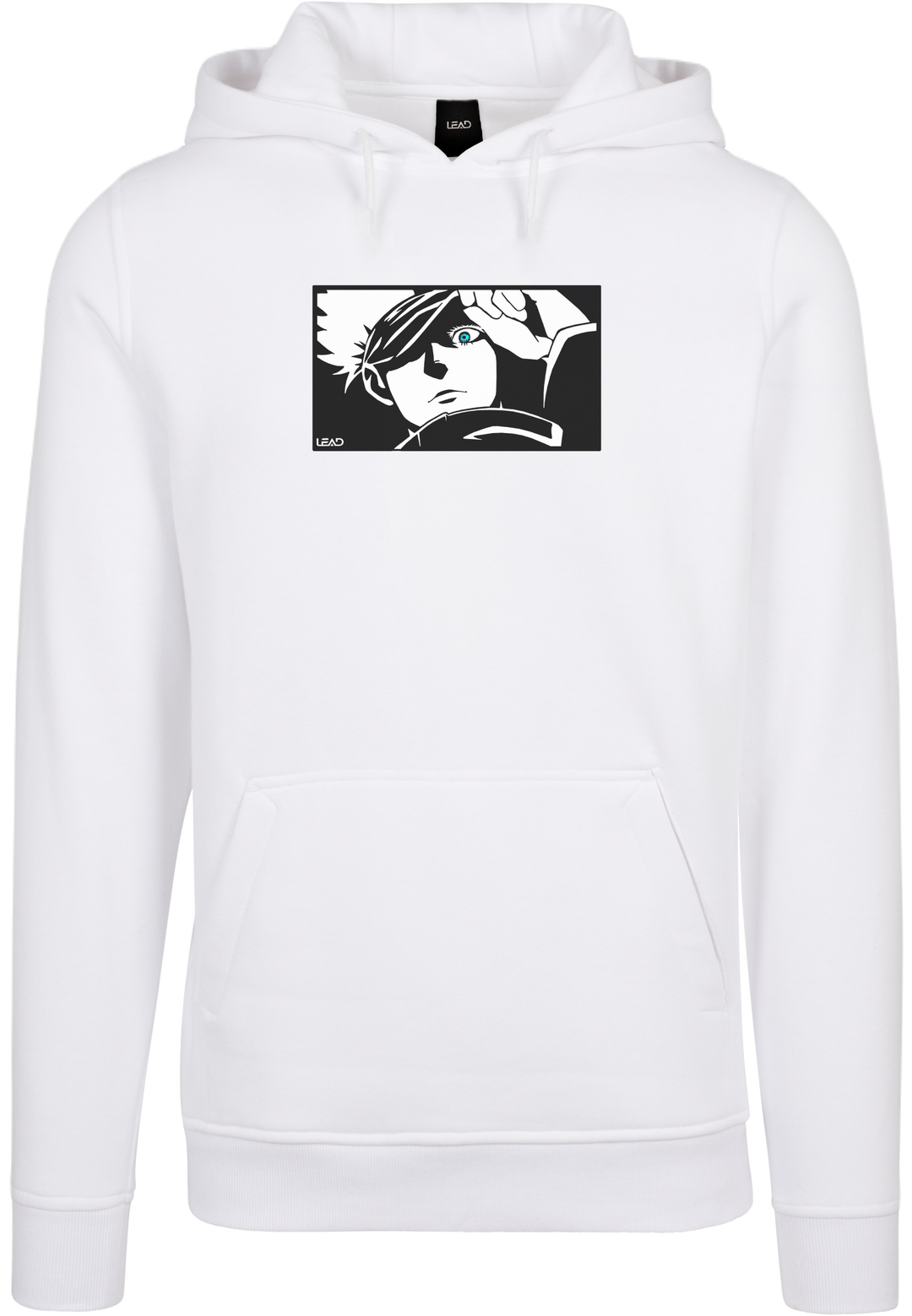 sweat à capuche blanc avec un design gojo de jujutsu kaisen